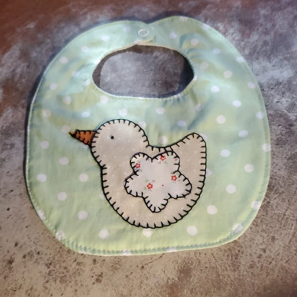 Green Polka Dot Baby Bib with Bird Design